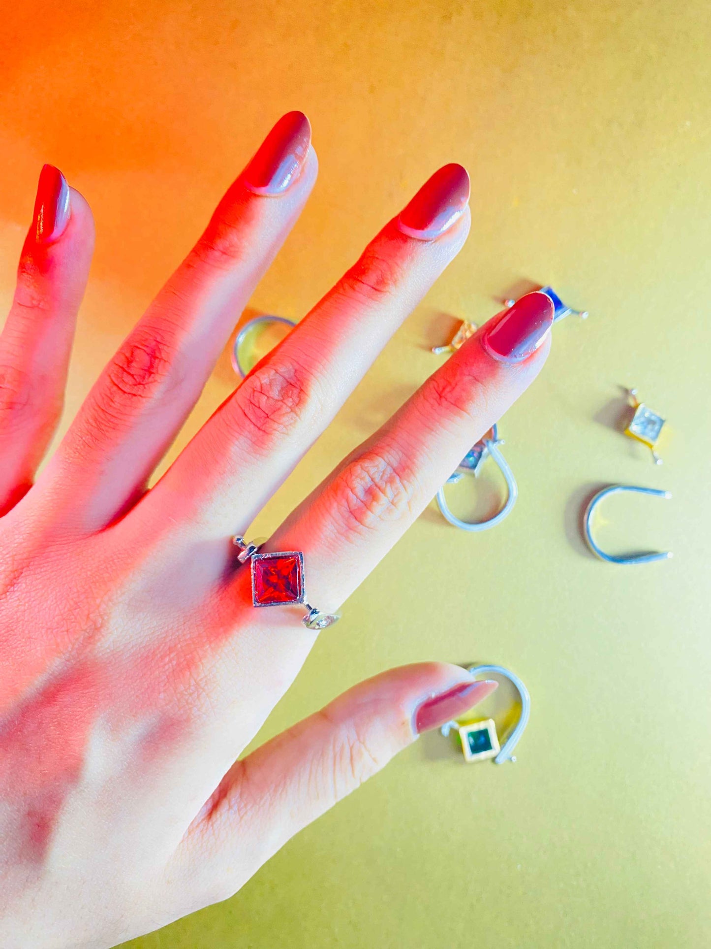 Crystal Crimson aura Stone Ring