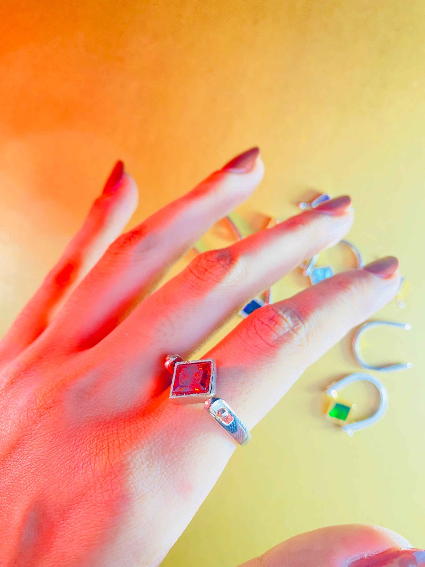 Crystal Crimson aura Stone Ring