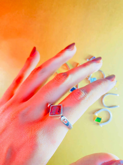 Crystal Crimson aura Stone Ring